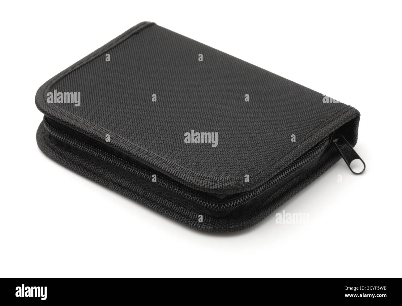 Black hard fabric zipper case isolated on white Stock Photo