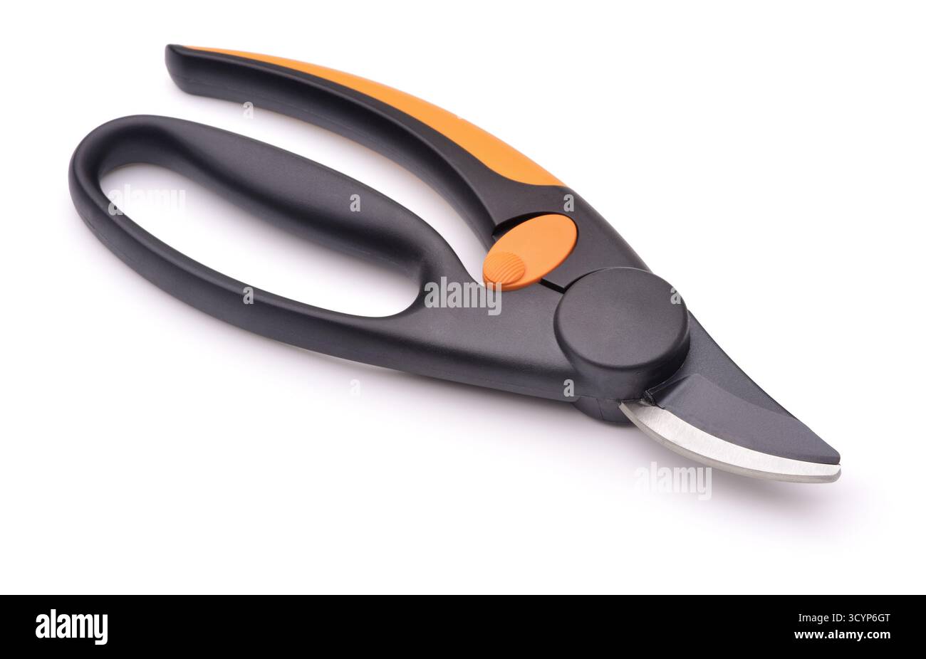 Black garden pruner isolated on white Stock Photo