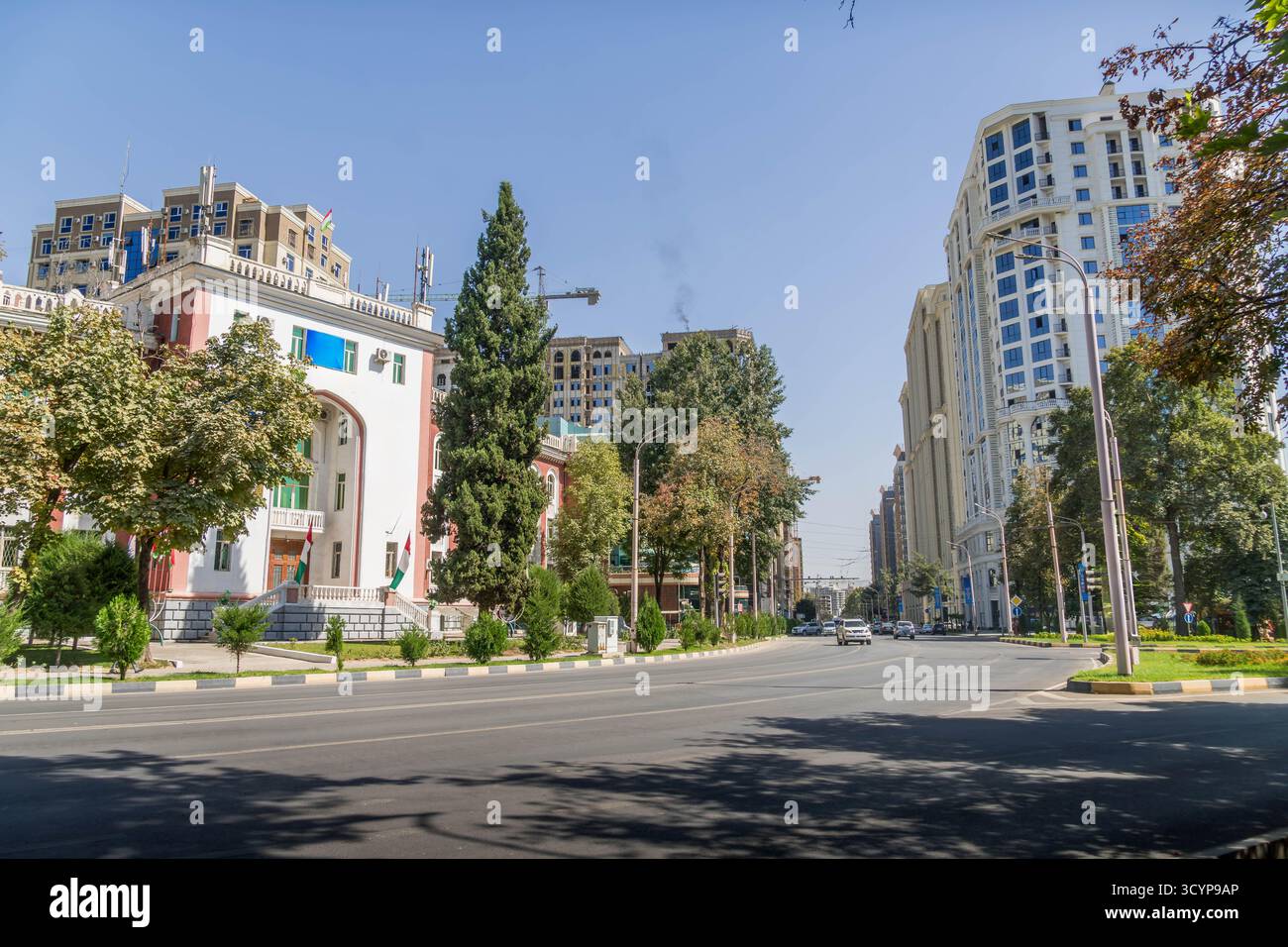 Intersection of modern high rises buildings and Soviet architecture on ...