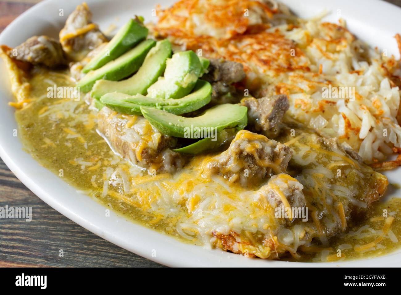 A view of a chile verde omelet. Stock Photo