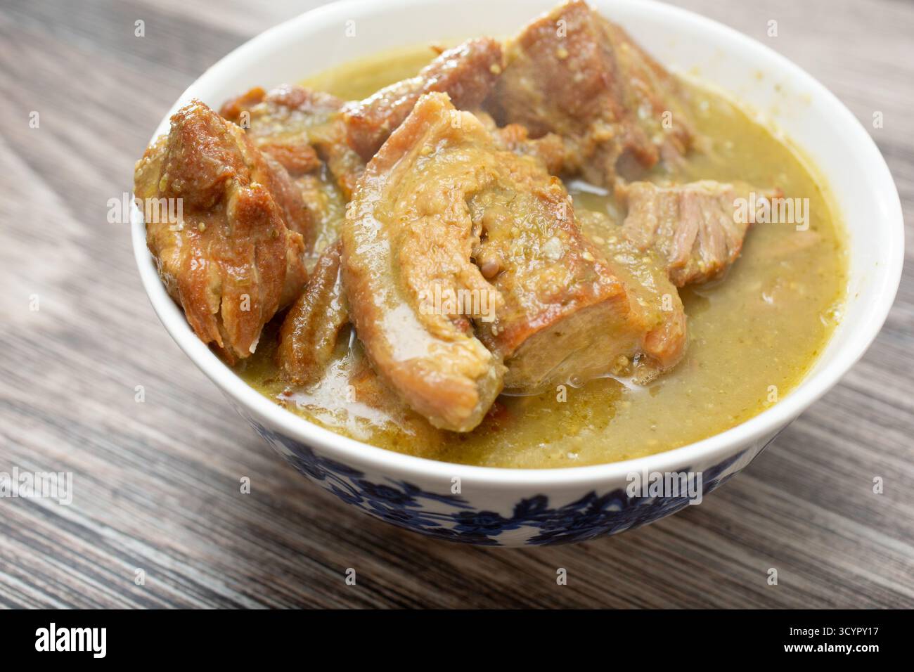 A view of a bowl of chicharron en salsa. Stock Photo