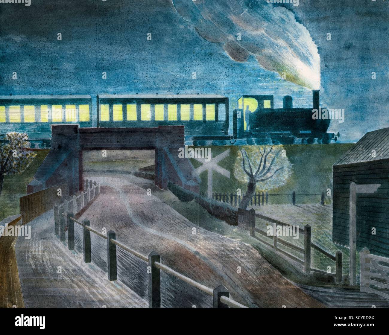 Train going over a bridge at night hi-res stock photography and images ...