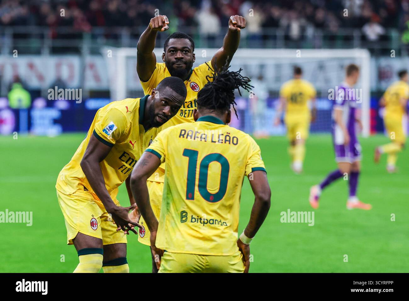 Rafael Leao of AC Milan celebrates with his teammates after scoring a ...