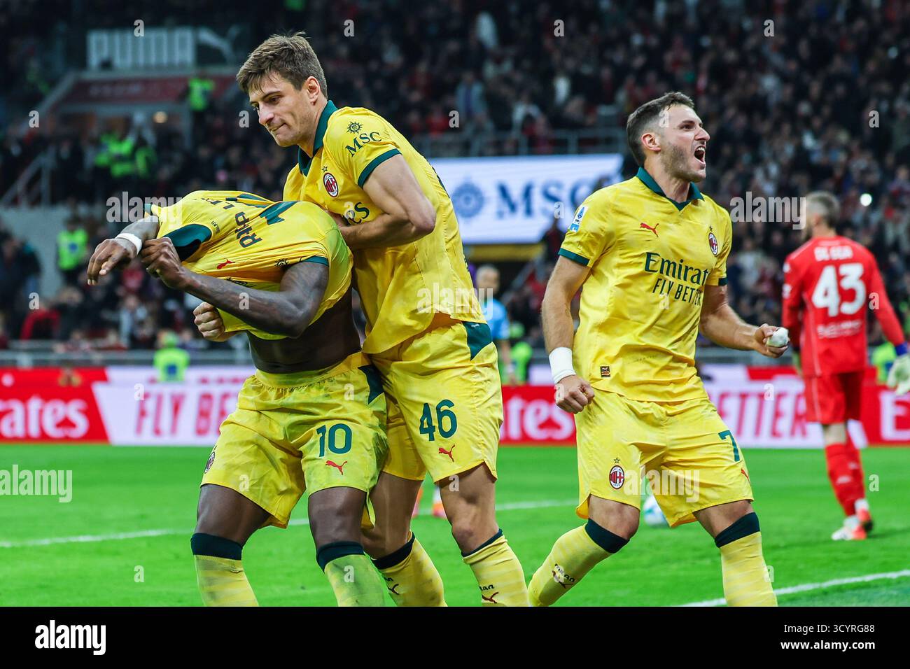 Rafael Leao of AC Milan celebrates with his teammates after scoring a ...