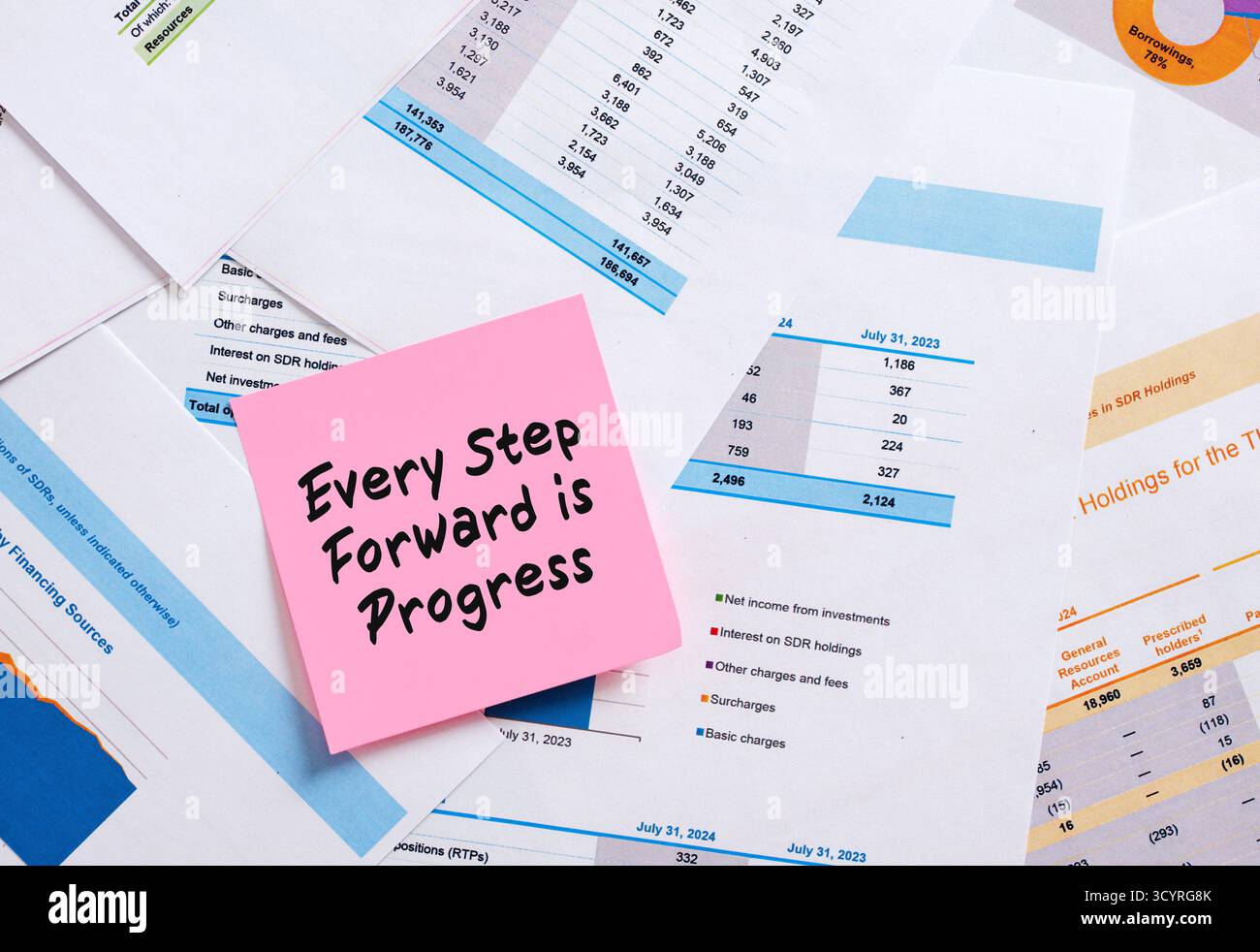 Pink sticky note with every step forward is progress motivational quote ...