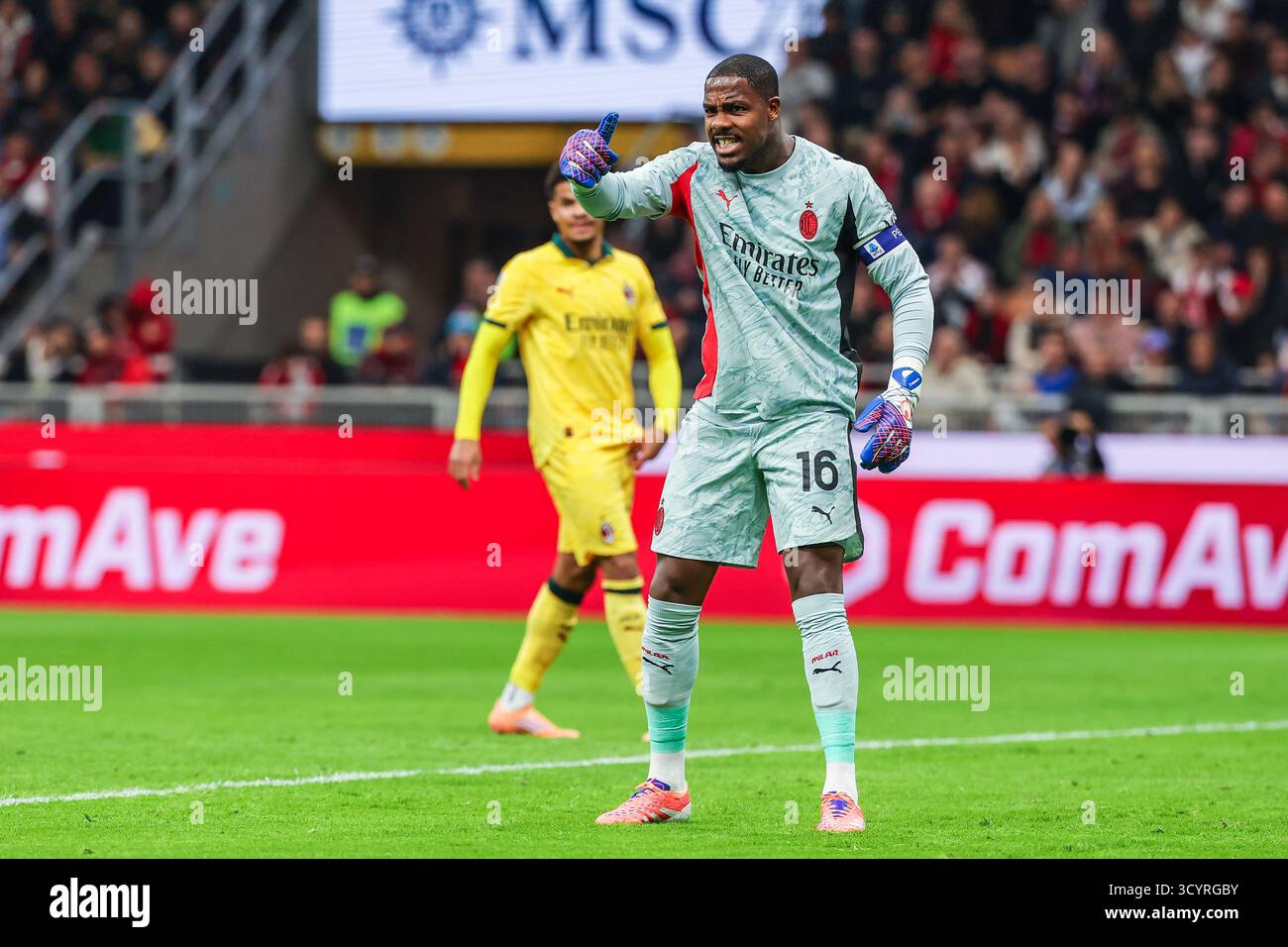 Mike Maignan of AC Milan gestures during Serie A 2025/26 football match ...