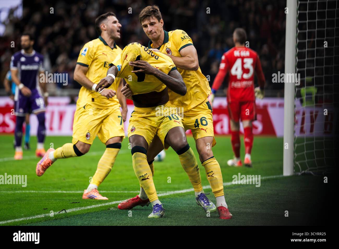 Rafael Leao of AC Milan celebrates after scoring a goal from a penalty ...