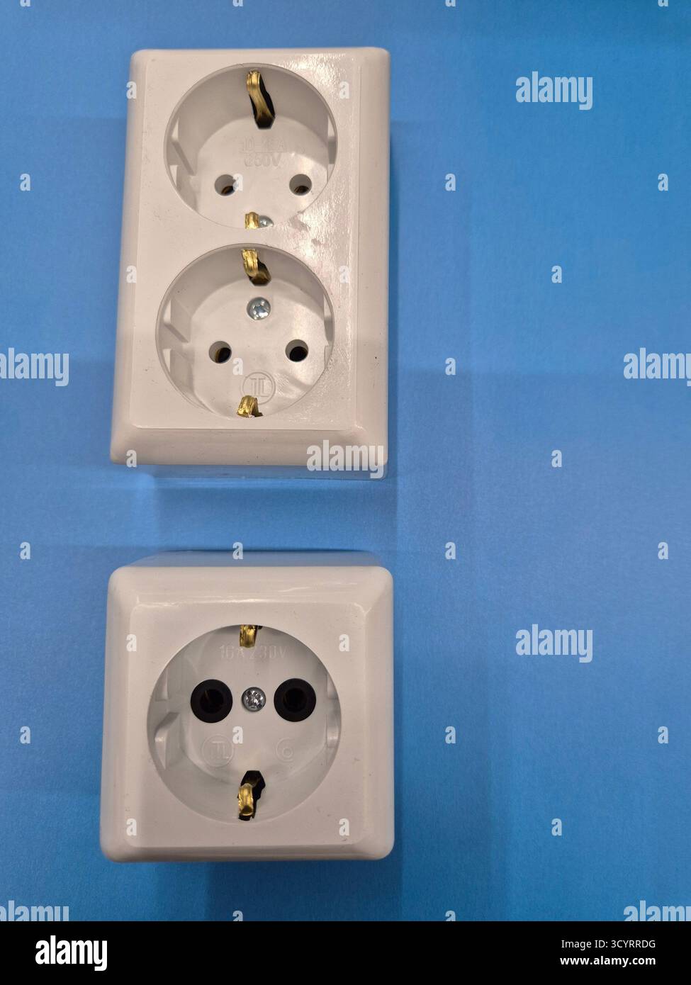 double and single European standard sockets - Smartphone Captured Stock Image