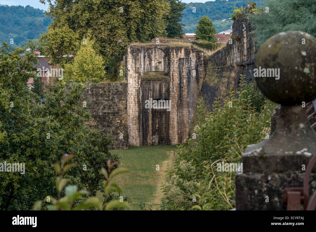Remains of the Historic Medieval Town Walls and Fortifications of Hondarribia (Fuenterrabia), Gipuzkoa, Spain. Stone Architecture; Old Town Ruins Stock Photo