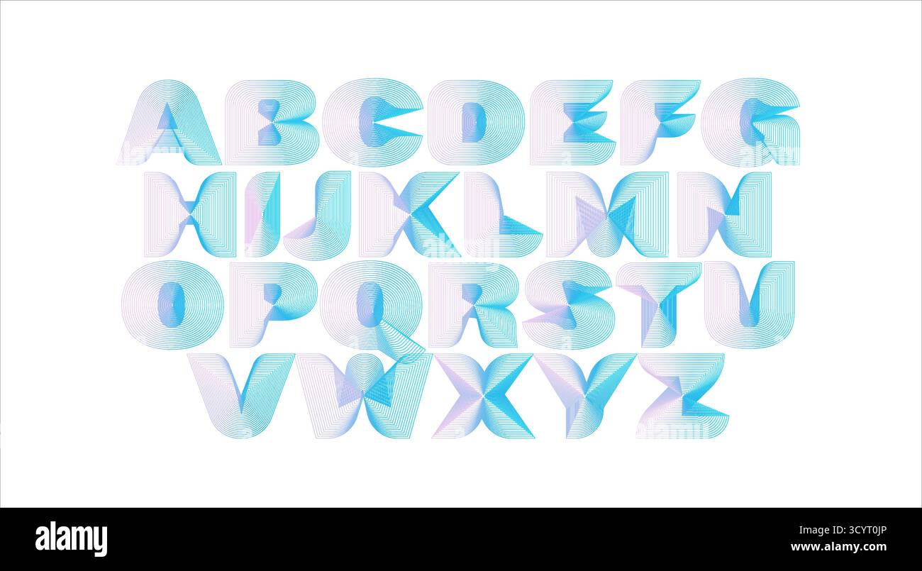 Futuristic outline alphabet, concentric line gradients font. Modern letters for tech branding, UI, posters, social posts, packaging, apparel, print Stock Vector