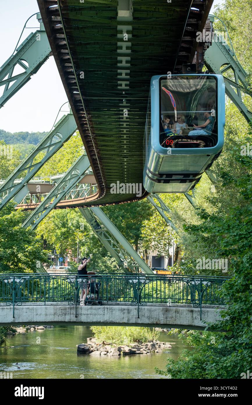 15.08.2025, Germany, North Rhine-Westphalia, Wuppertal - The Wuppertal suspension railway, a means of transport, tourist attraction and symbol of the Stock Photo