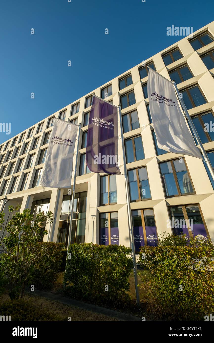 02.09.2025, Germany, Bremen, Bremen - Headquarters of Mondelez Germany, part of Mondelez International, well-known brands Milka, Philadelphia, Toblero Stock Photo