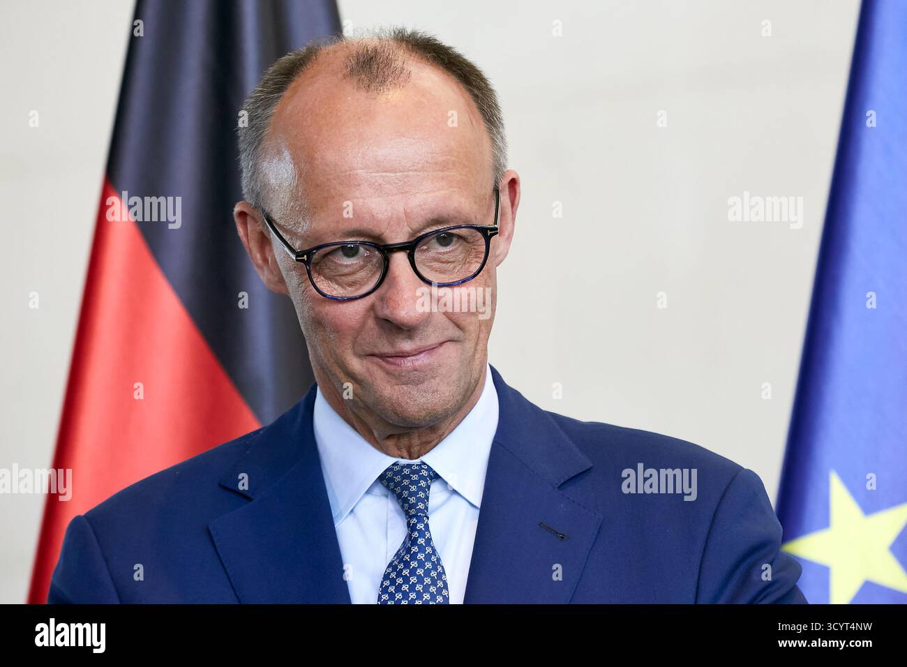 13.05.2025, Germany, Berlin, Berlin - Chancellor Friedrich Merz at the press conference in the Chancellery on the occasion of the visit of the Greek P Stock Photo
