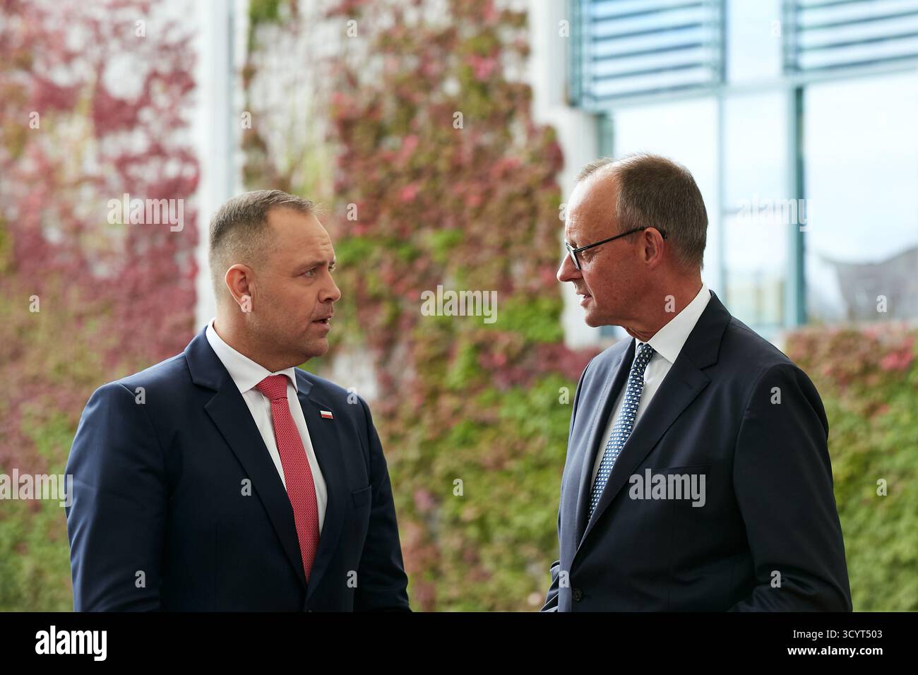 16.09.2025, Germany, Berlin, Berlin - Chancellor Friedrich Merz welcomes Karol Nawrocki, President of the Republic of Poland, on his inaugural visit t Stock Photo
