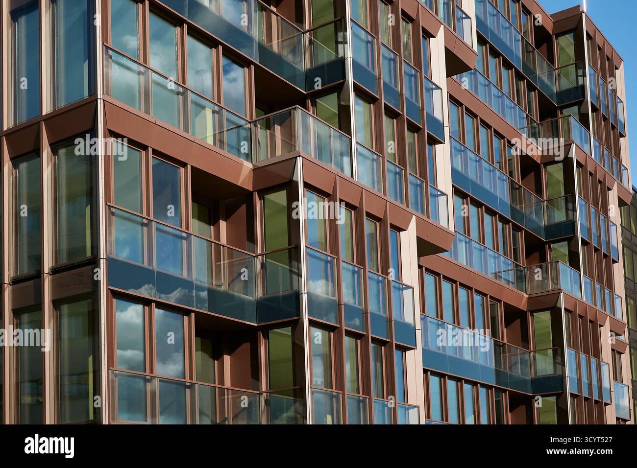 23.09.2025, Germany, Berlin, Berlin - Detailed view of the newly constructed Dockyard Berlin office building on the site of the former Osthafen in Ber Stock Photo
