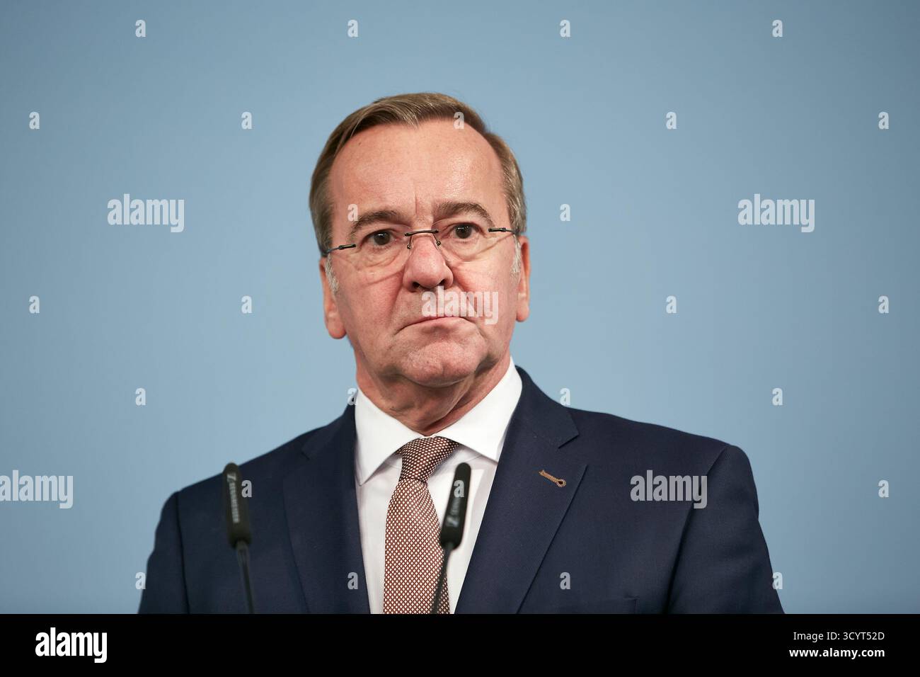 02.10.2025, Germany, Berlin, Berlin - Federal Defence Minister Boris Pistorius at a press conference in his ministry. The occasion is the inaugural vi Stock Photo