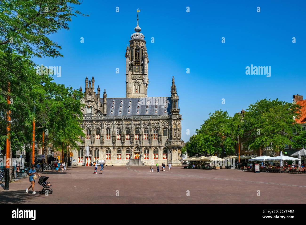 02.07.2025, Netherlands, Zeeland, Middelburg - Stadhuis Middelburg. The town hall on the market square in the old town is a landmark and symbol of the Stock Photo