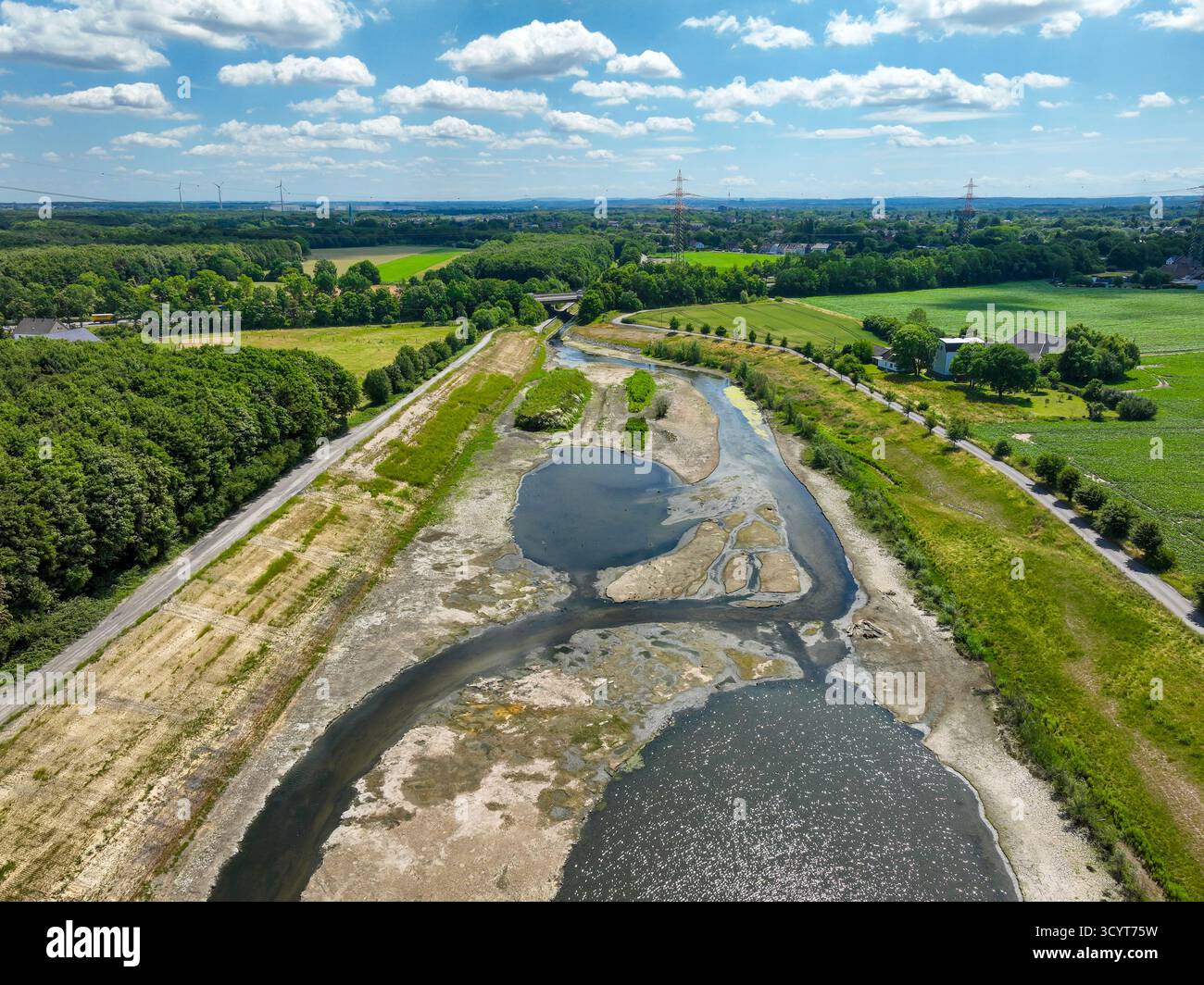25.06.2025, Germany, North Rhine-Westphalia, Dortmund / Castrop-Rauxel - River renaturation, renaturation of the Emscher, HRB Mengede flood retention Stock Photo