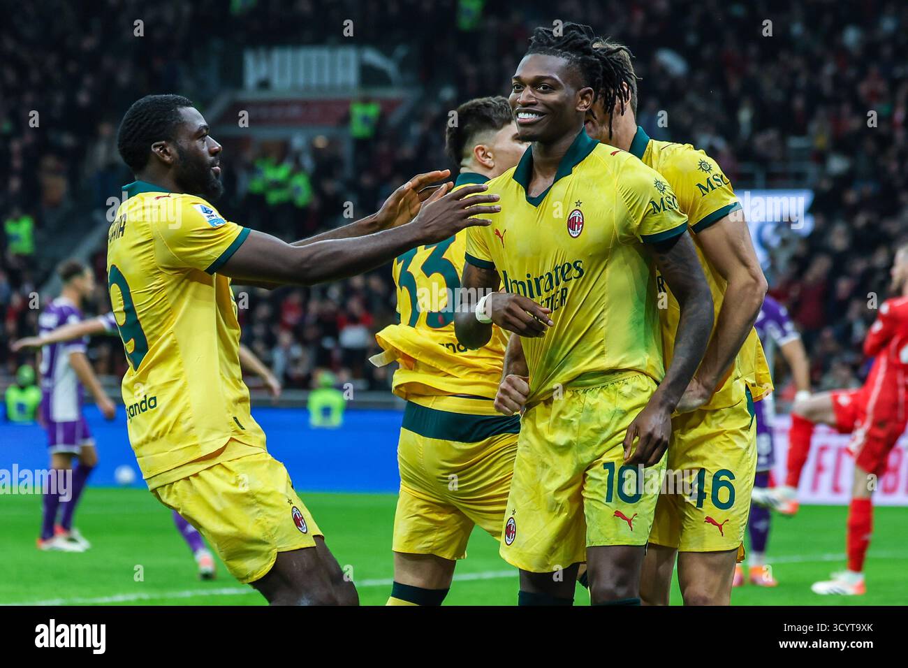 Rafael Leao of AC Milan celebrates with his teammates after scoring a ...