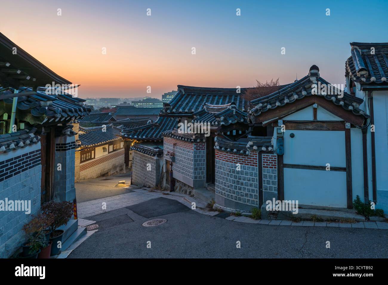 Seoul South Korea sunrise of Korean traditional house at Bukchon Hanok ...