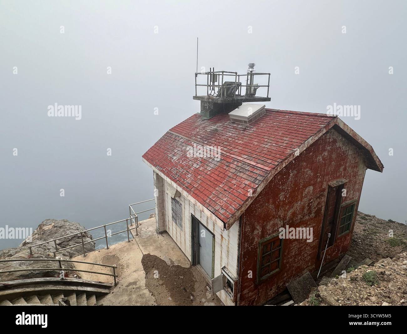 Weathered Lighthouse Building in Fog – Point Reyes, California - Smartphone Captured Stock Image