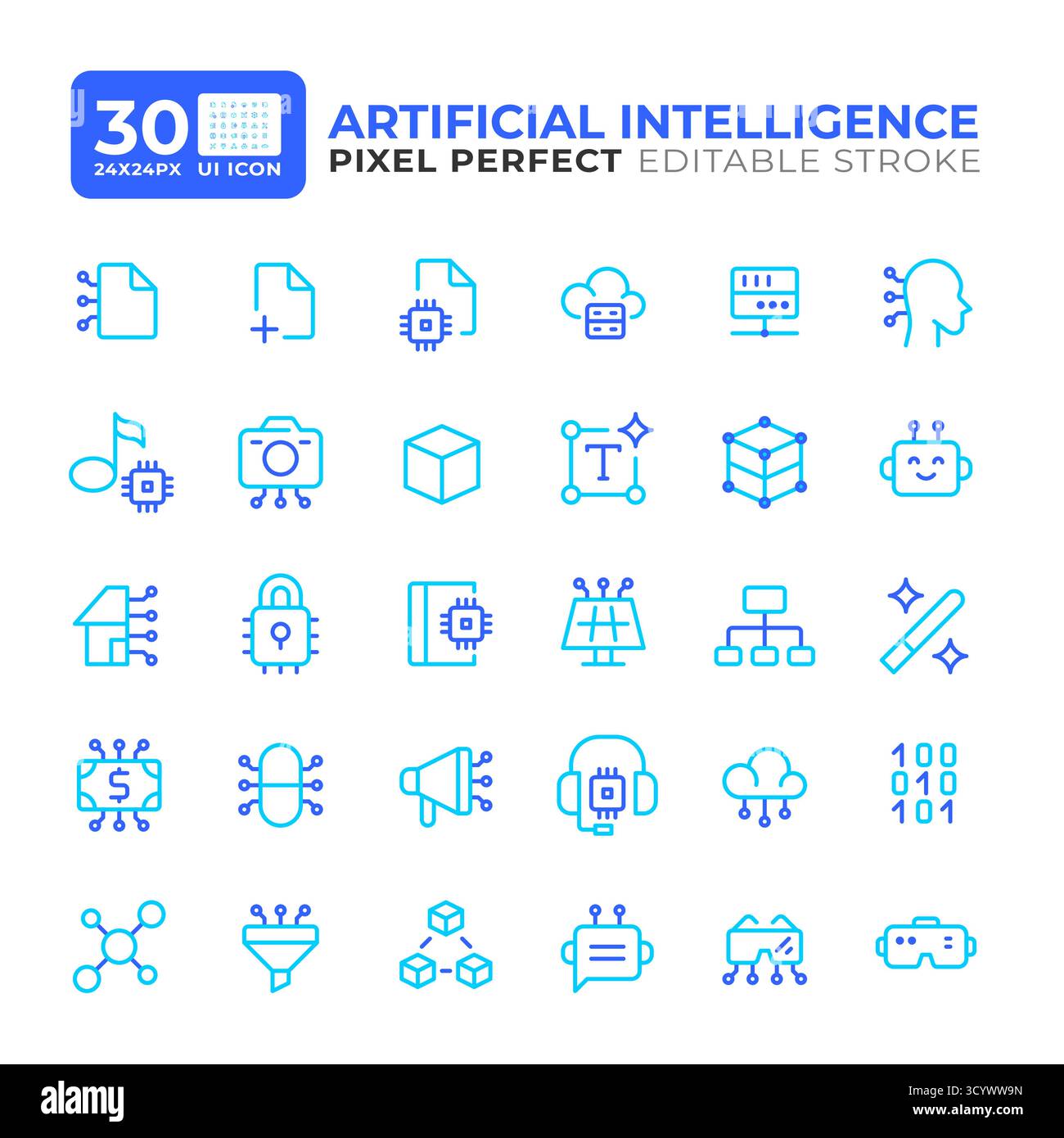 Artificial intelligence colorful line ui icons set Stock Vector
