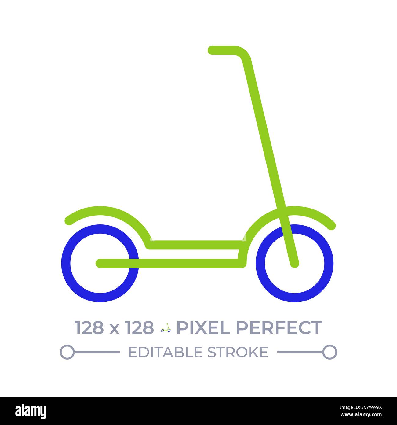 Kick scooter pixel perfect two color line icon Stock Vector