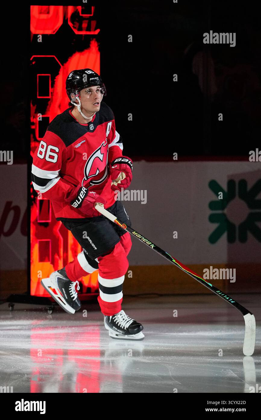 new-jersey-devils-jack-hughes-is-introduced-before-the-start-of-an-nhl