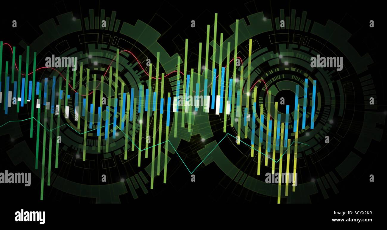 Displaying waveform in interface, with bars, translucent concentric ...