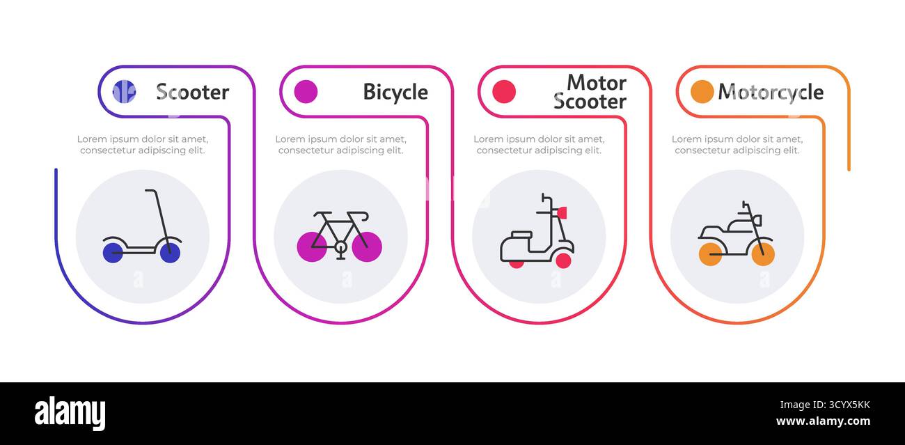 Personal two wheeled vehicles gradient line infographic template Stock Vector