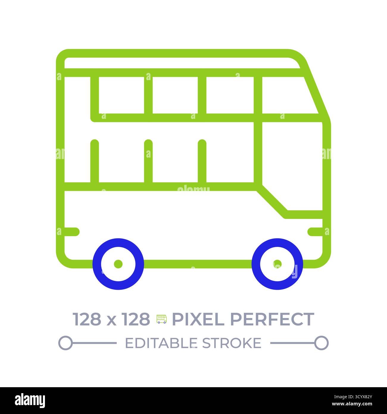 Double decker bus pixel perfect two color line icon Stock Vector