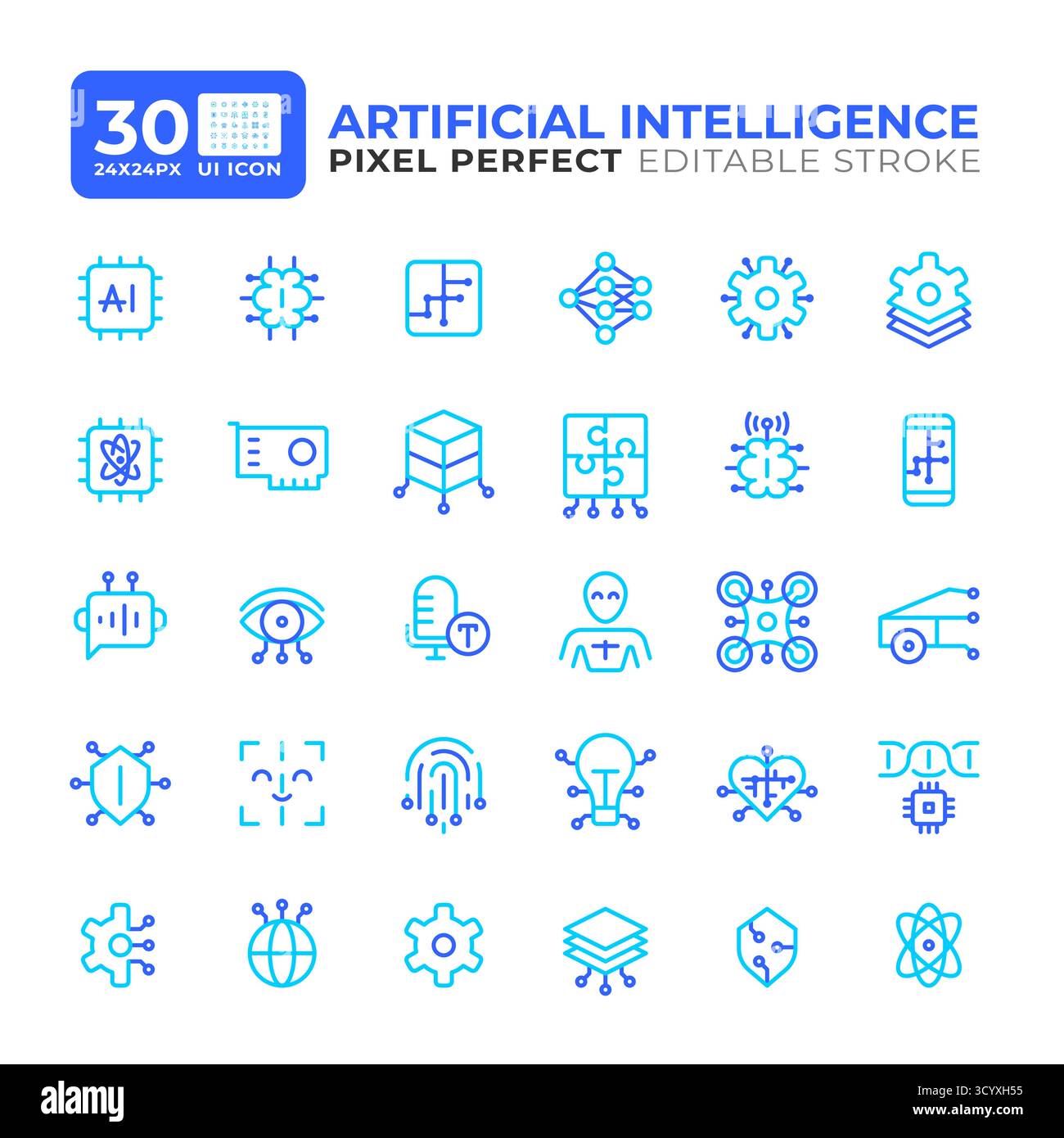 Artificial intelligence colorful line ui icons set Stock Vector