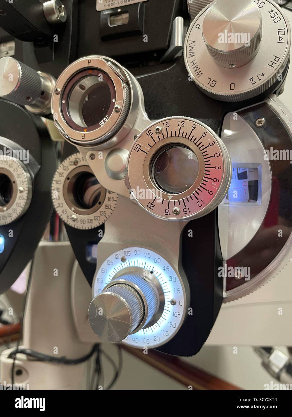 Ophthalmology Office, close-up of phoropter refraction machine, USA  2025 - Smartphone Captured Stock Image