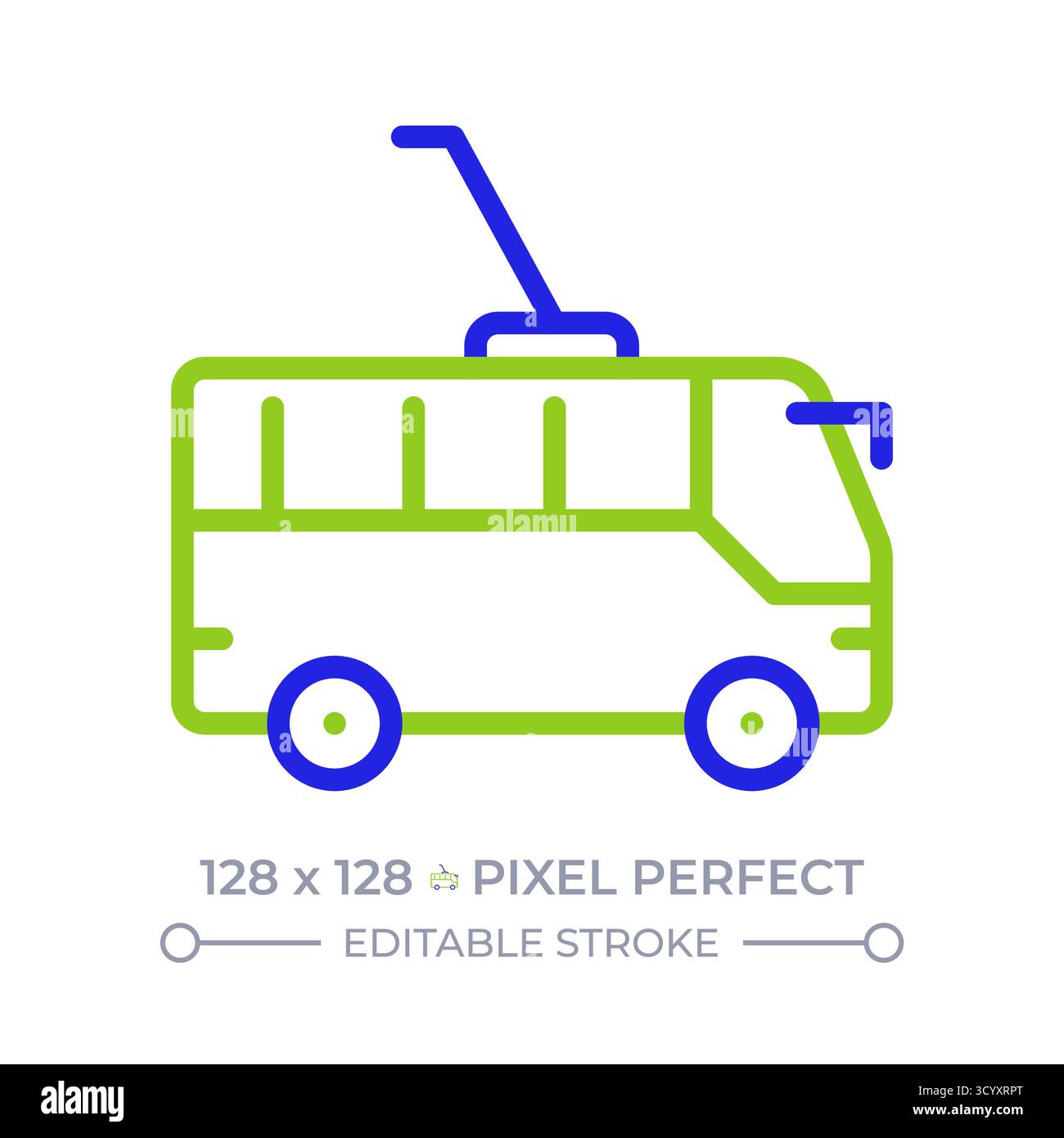 Trolleybus pixel perfect two color line icon Stock Vector