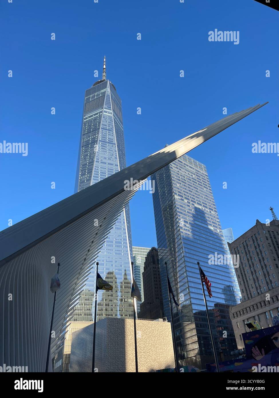 One World Trade Center towering over the Lower Manhattan skyline, New York City, USA. - Smartphone Captured Stock Image