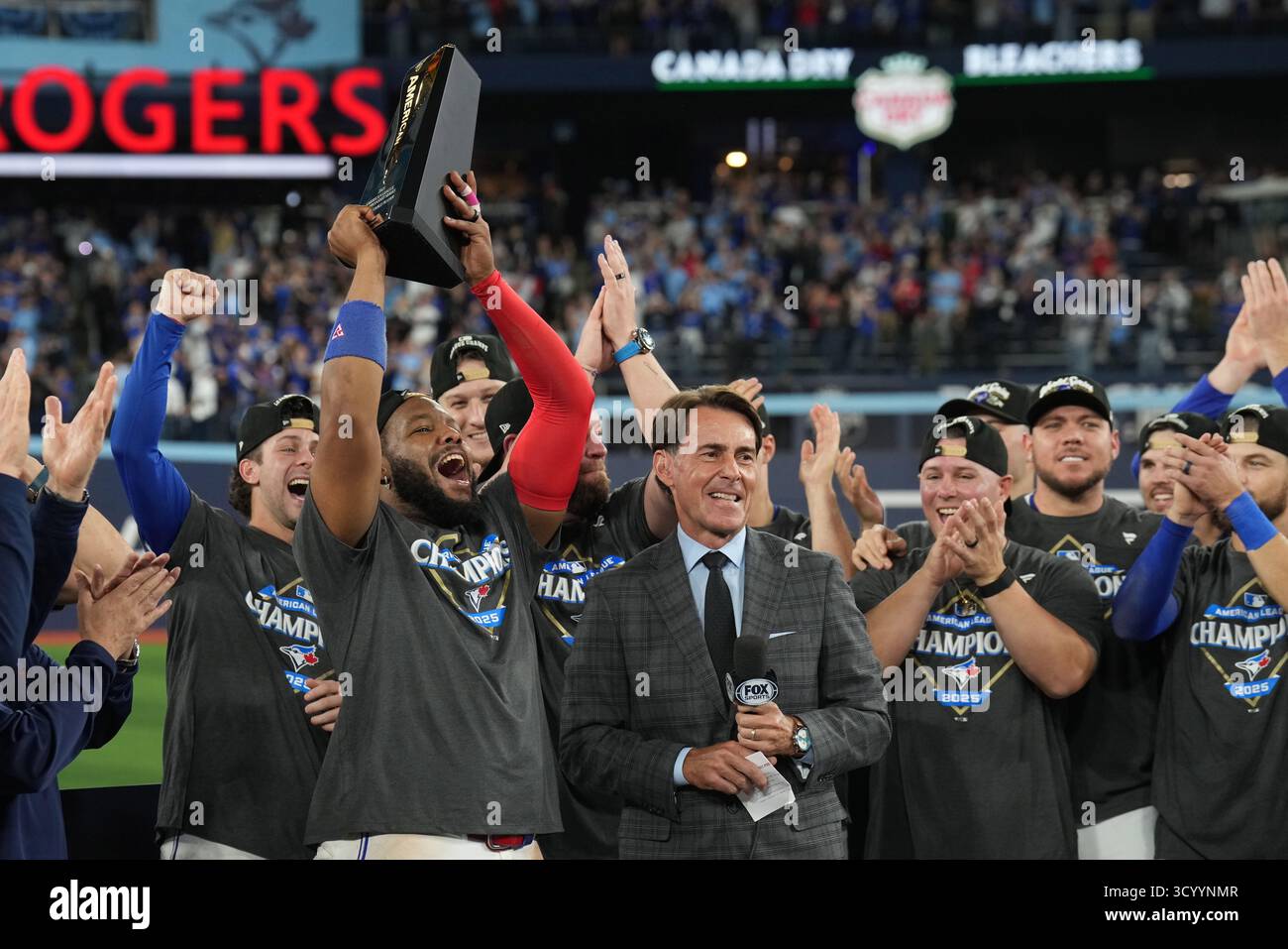 Trophy Blue Rays Toronto Blue Jays first base Vladimir Guerrero Jr. holds the American ...