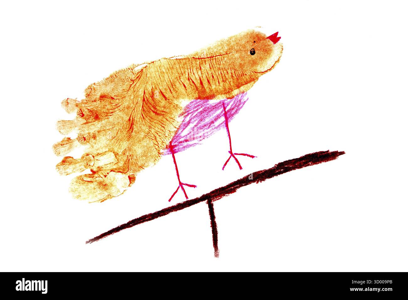 Child artwork, foot print bird on plain background Stock Photo
