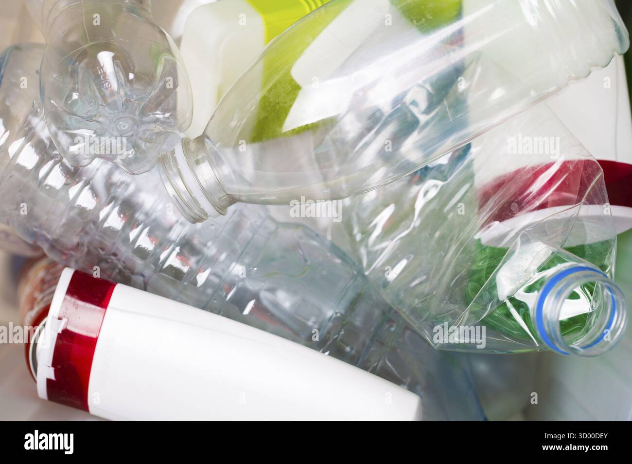 Picture of utilized PET bottles on table Stock Photo