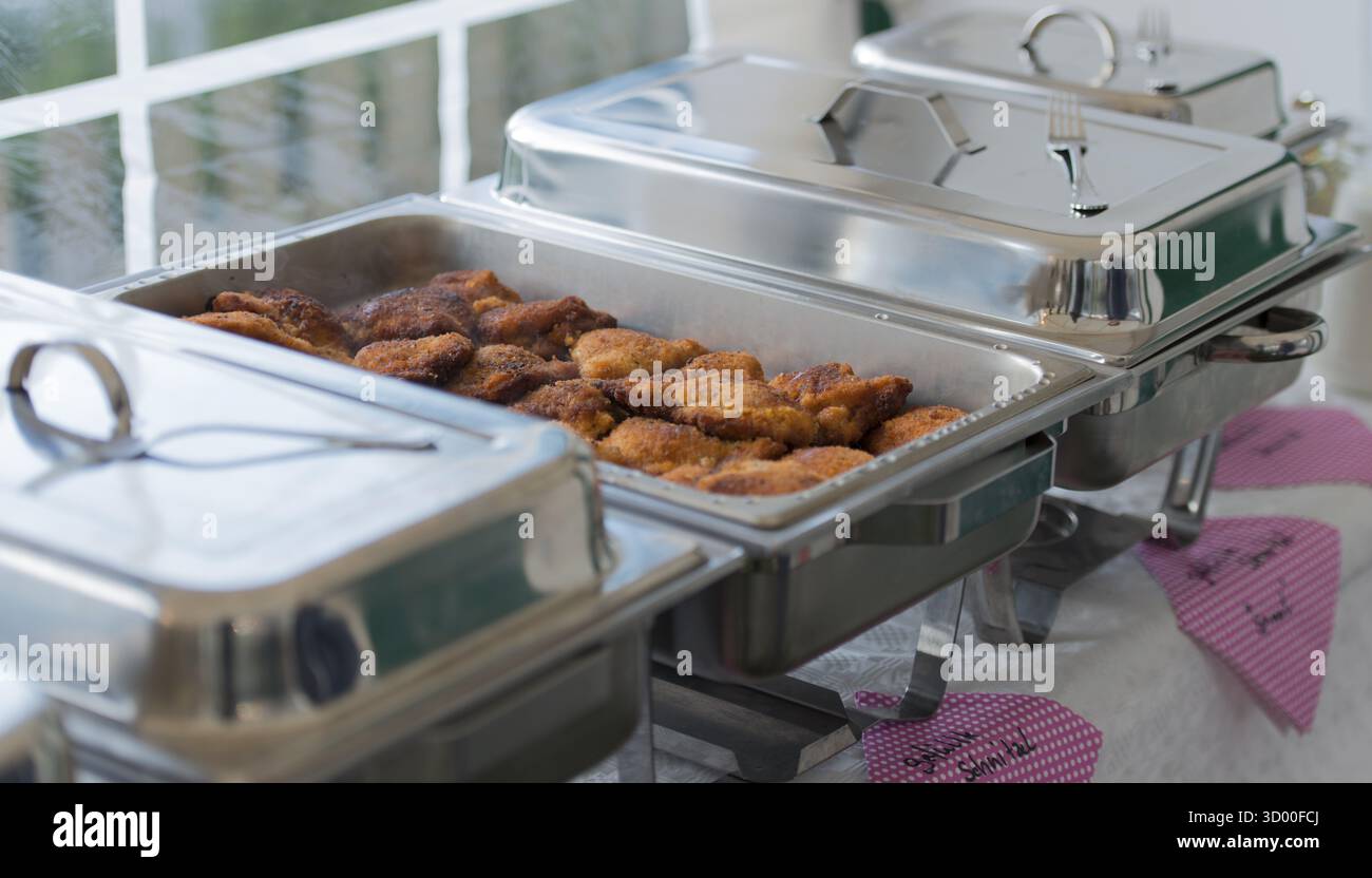 Partyservice Pork Schnitzel Caterers pork cutlet Stock Photo