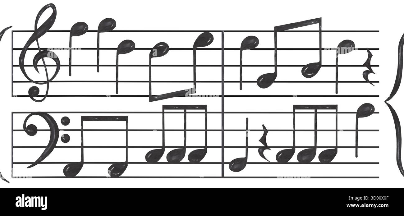 Reapeating Note Watercolor Seamless Border Illustration of Music Notes. Graphic music ...