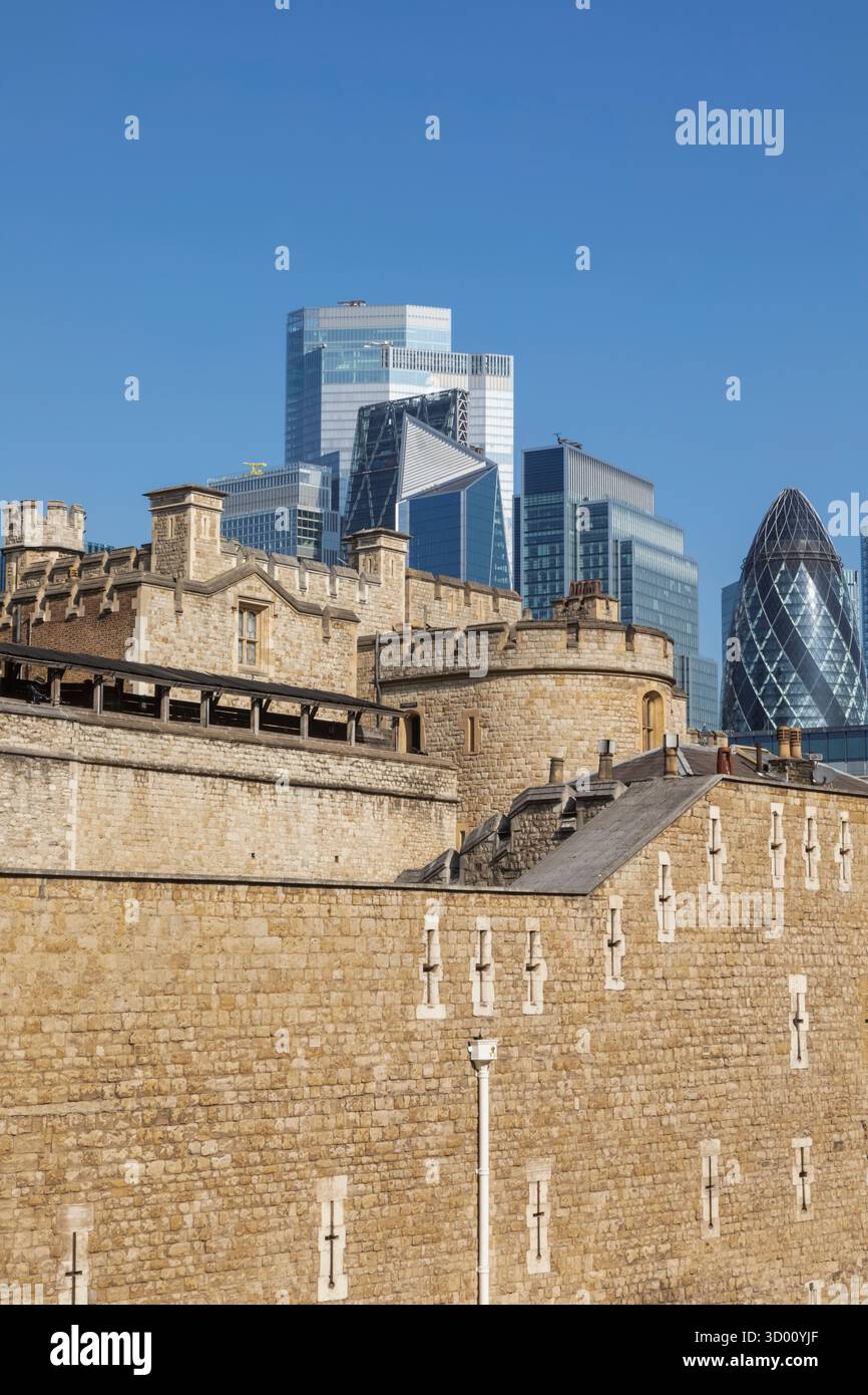 England, London, Modern City of London Skyline and The Tower of London Stock Photo