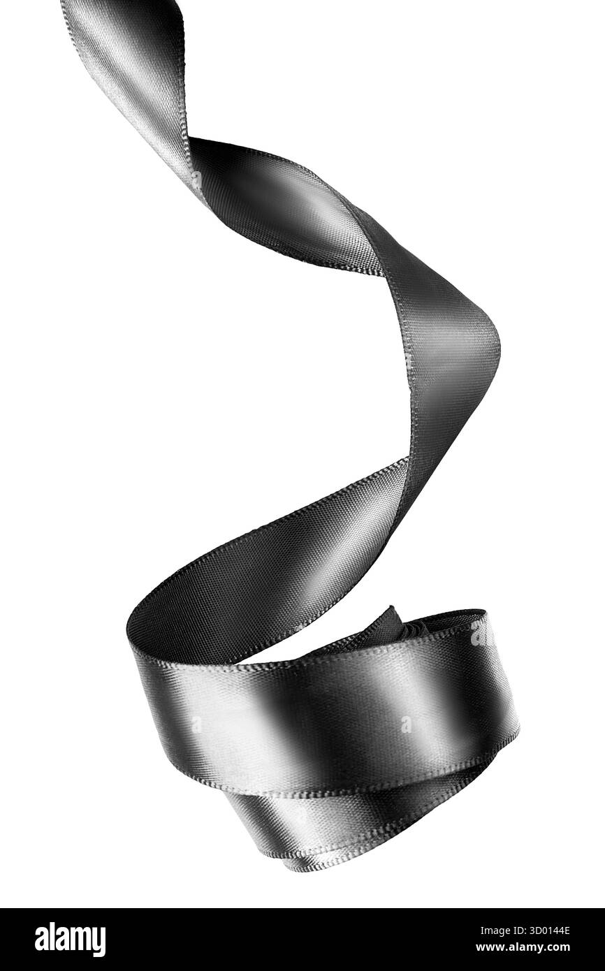 Black satin twisted ribbon isolated on white background Stock Photo - Alamy