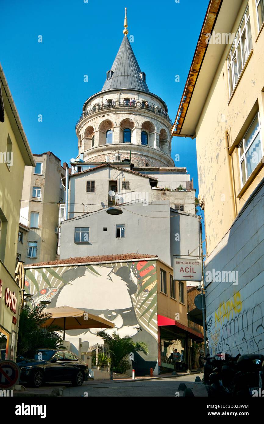 Turkey, Istanbul, Beyoglu district, Tünel district, street art in front ...