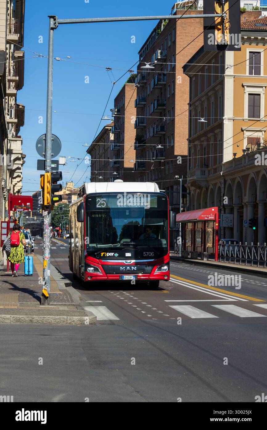 Bologna, Italy July 26-2025 City Bus on Route 25 in Busy Urban Street ...