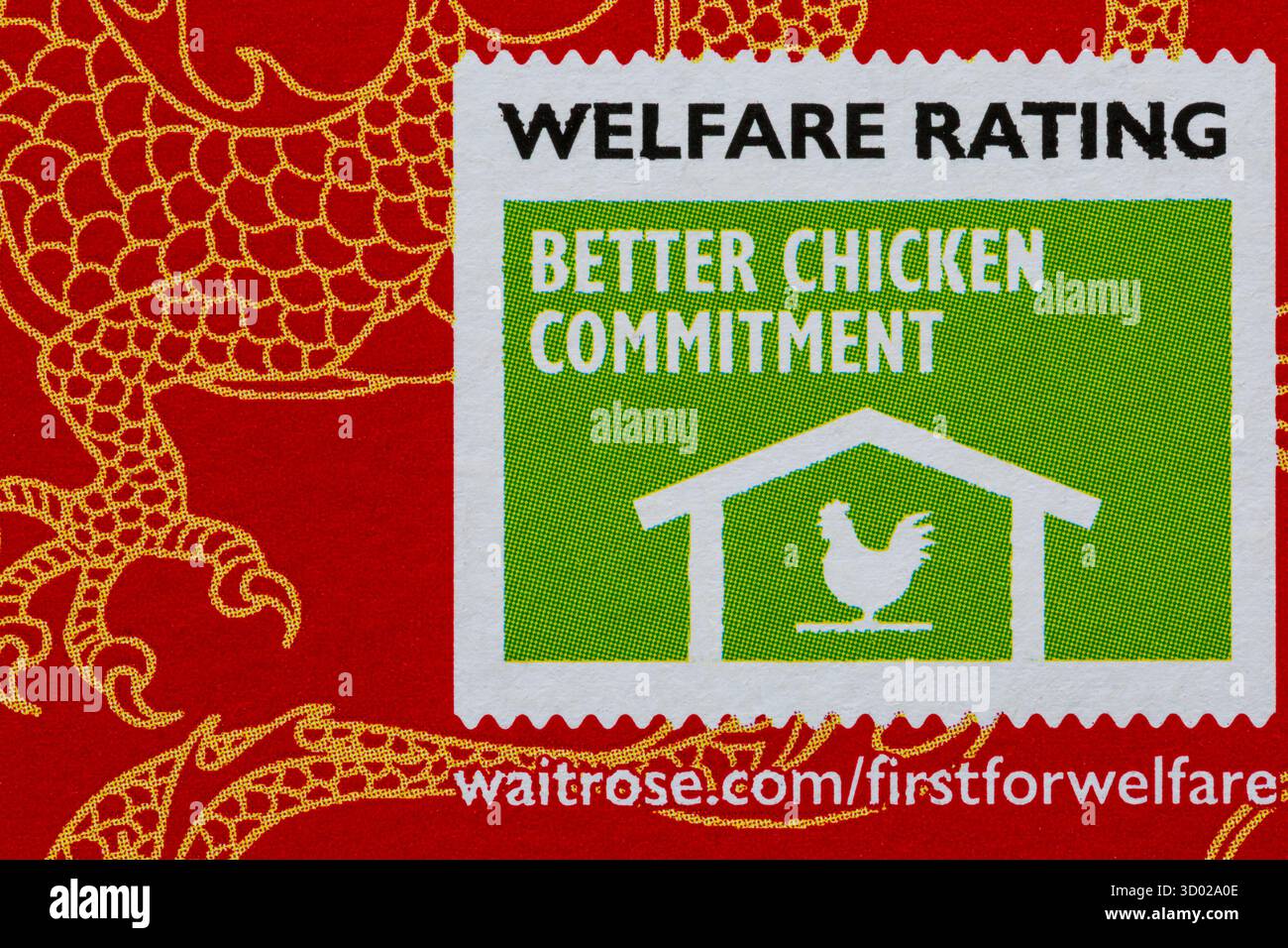 welfare rating better chicken commitment symbol on Chinese Takeaway meal box from Waitrose Stock Photo