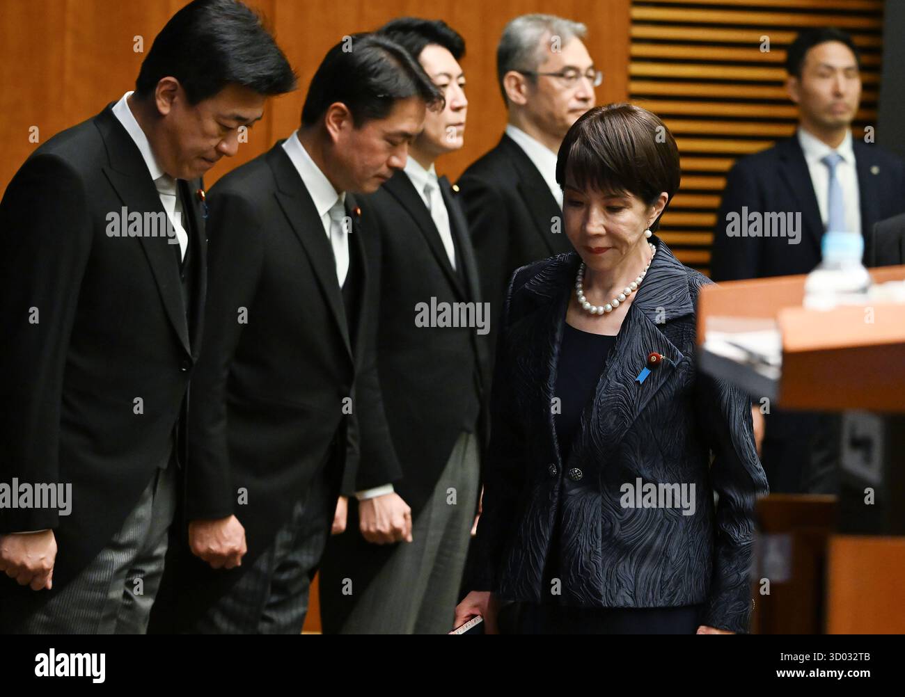 Japanese Prime Minister Sanae TAKAICHI (R) attends her first press ...