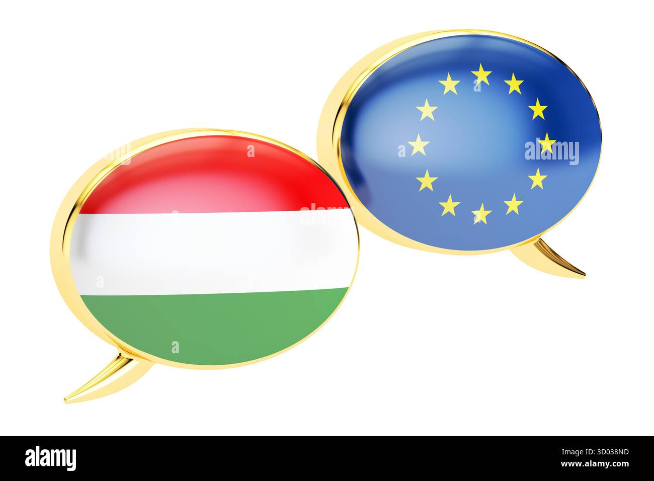 Speech bubbles, EU-Hungary conversation concept. 3D rendering isolated on white background Stock Photo