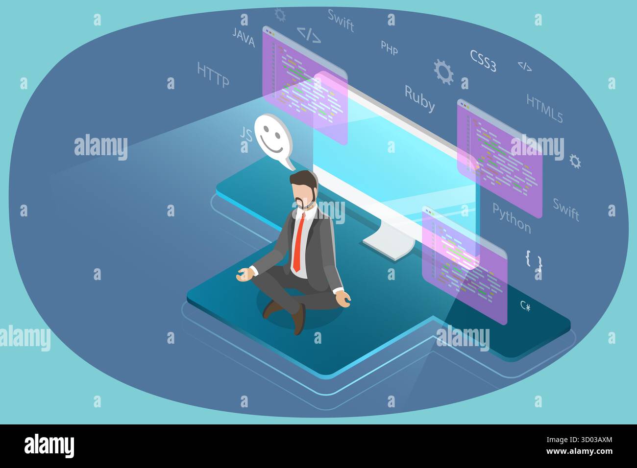 3D Isometric Flat Illustration of Coder, Software Developer 3D Isometric Flat Illustration of Coder, Software Developer Stock Photo