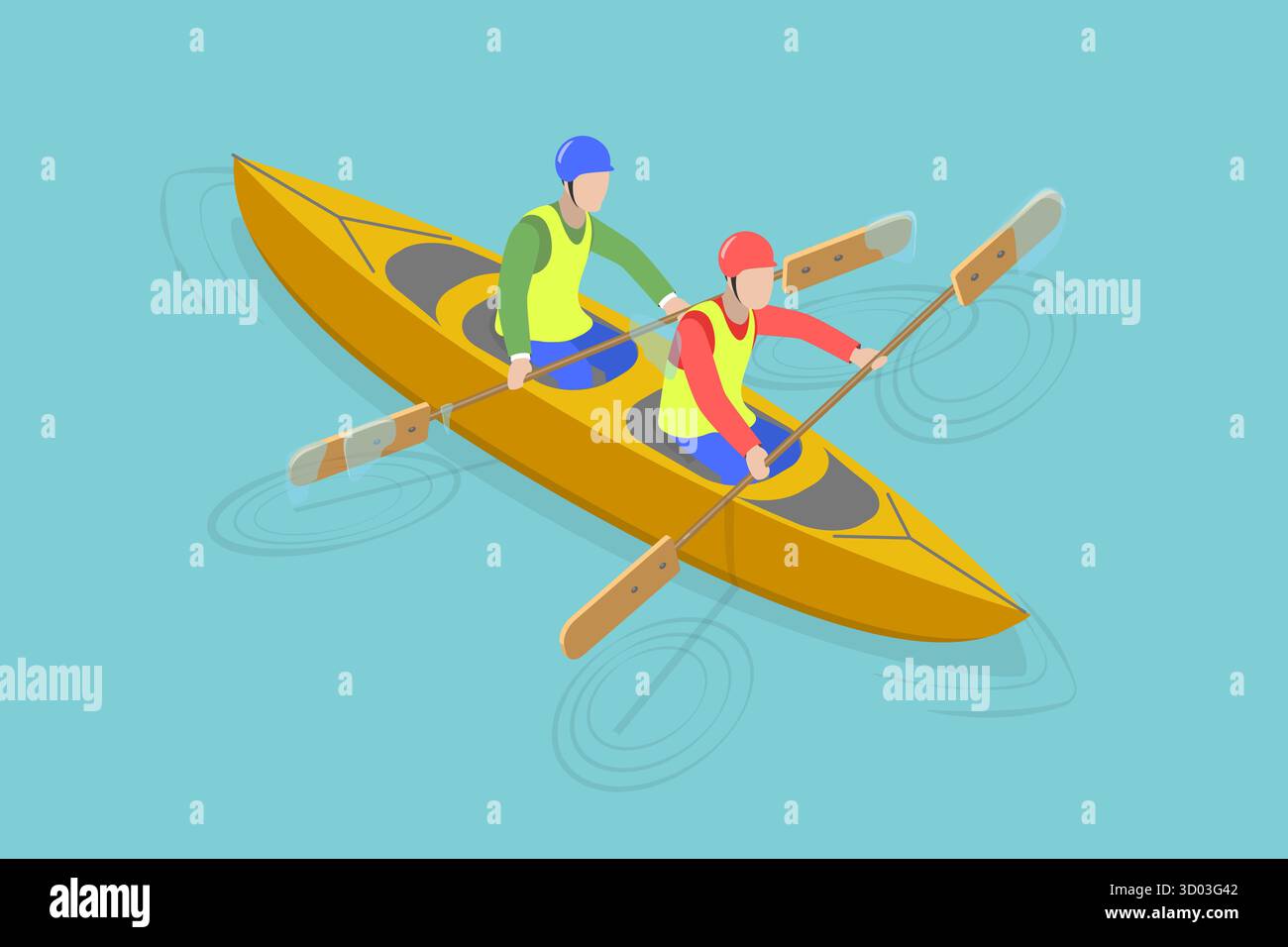 3D Isometric Flat Illustration of Rafting Sport Competition, Extreme ...