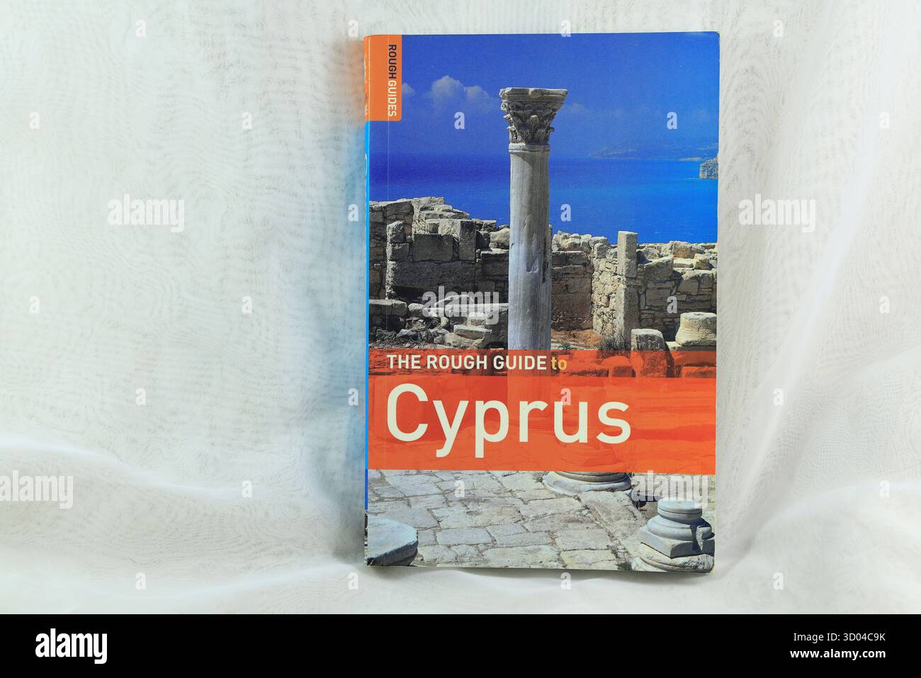 Photograph of front cover of The Rough Guide to Cyprus book. Studio set ...